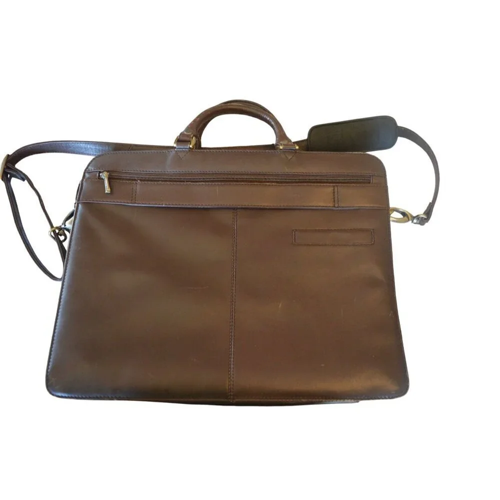 Vintage London Fog Brown Leather Briefcase Crossbody File Bag Document Holder